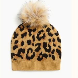 J Crew Factory Leopard Faux-Fur Pom Pom Hat